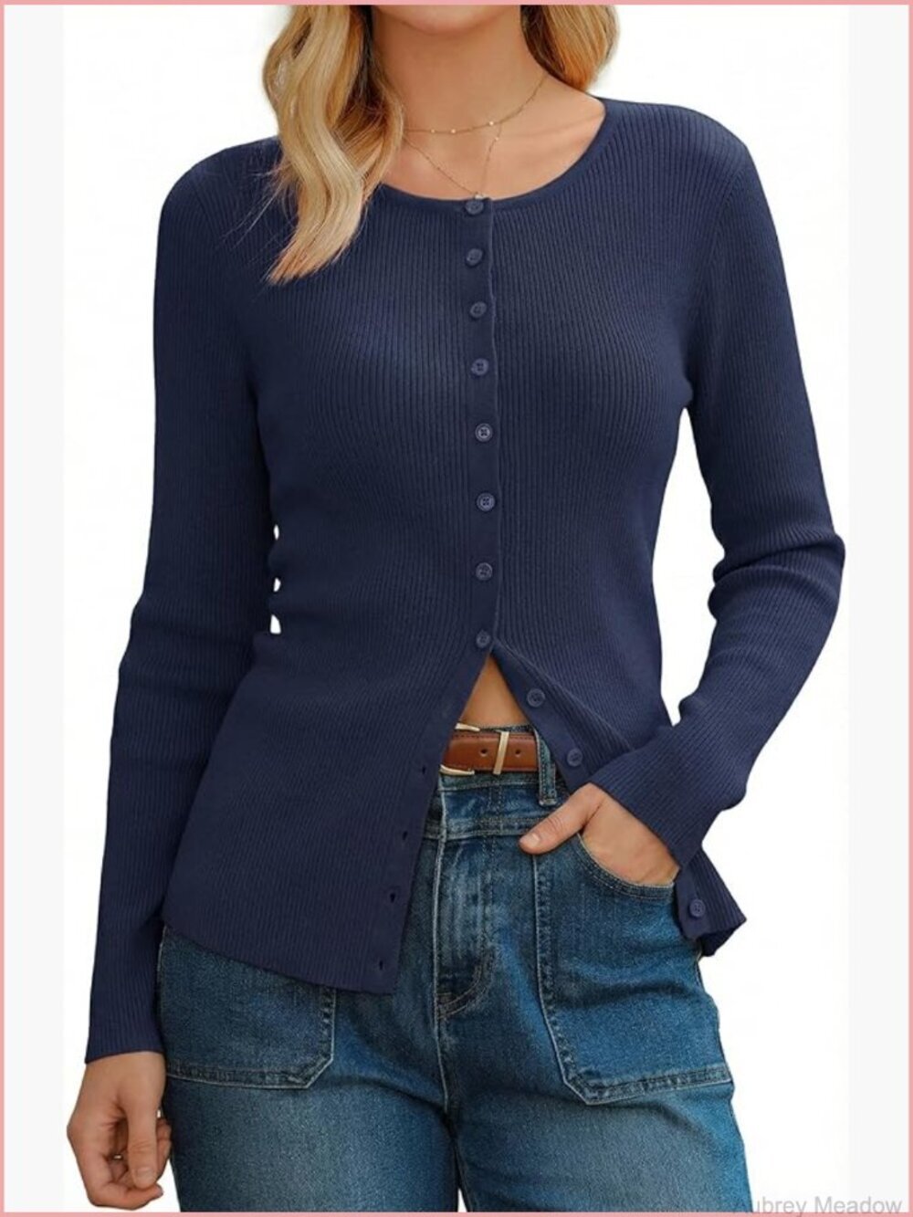 Wool Blend Button Front Cardigan - Slim Fit Crewneck